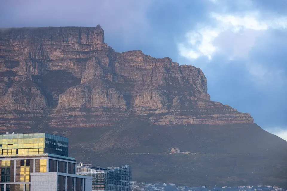 Table Mountain rising above central Cape Town
